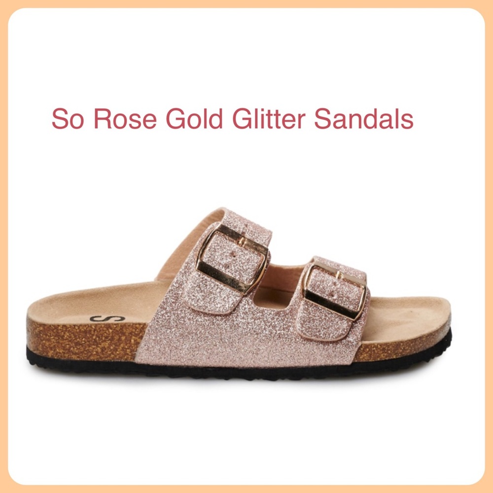 So Rose Gold Glitter Double Buckle Strap Cork NWT